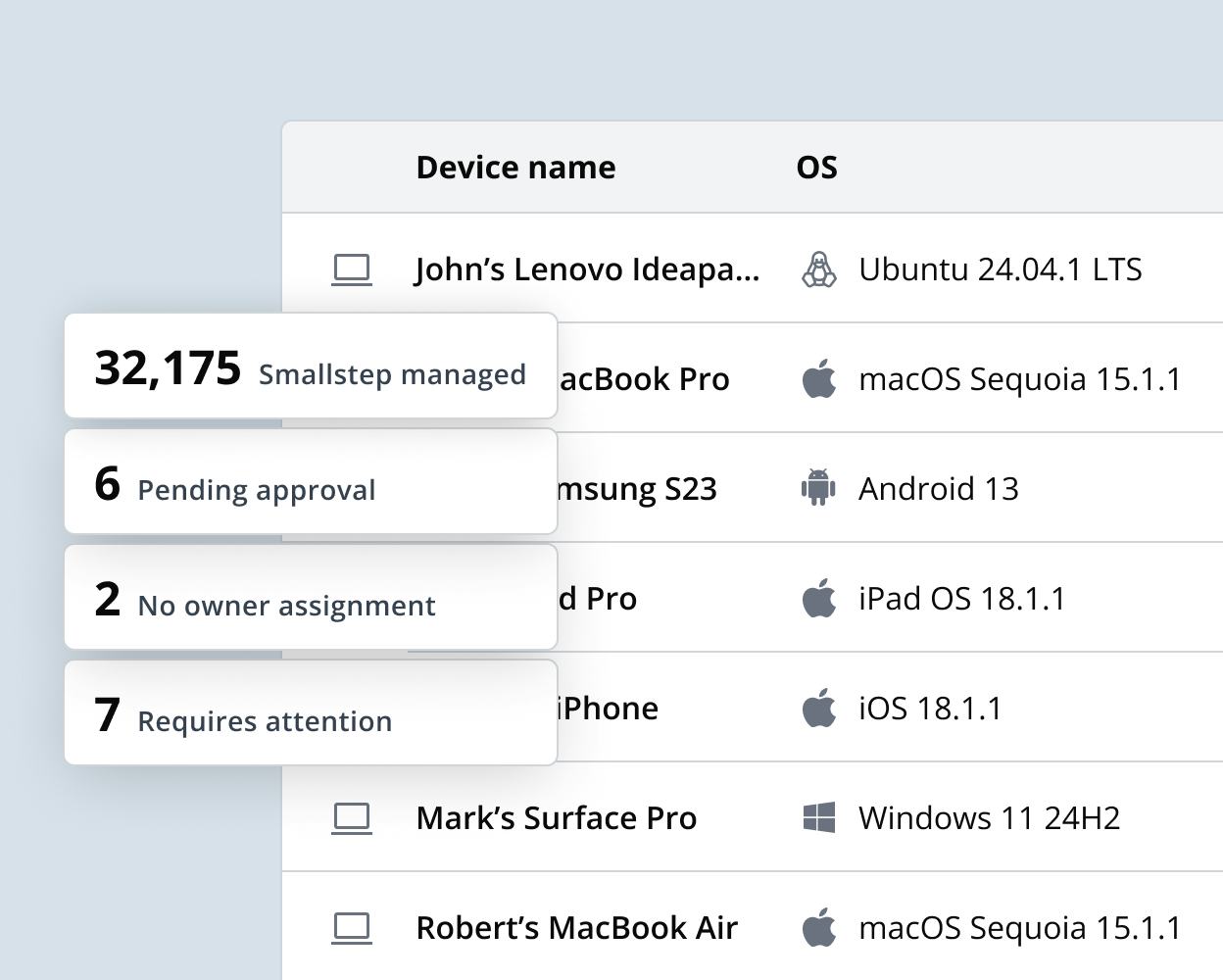 Device Inventory list UI