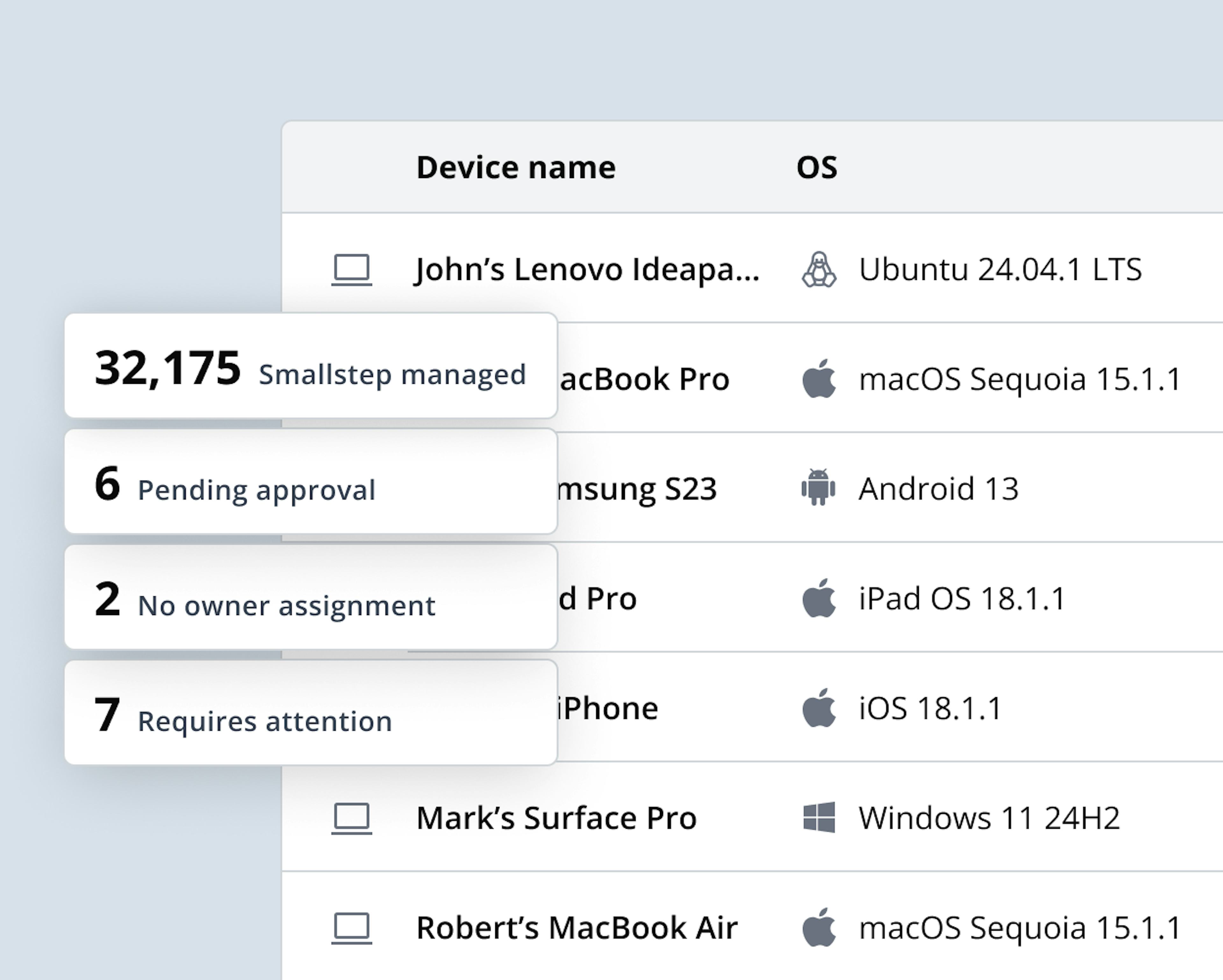 Device Inventory list UI 