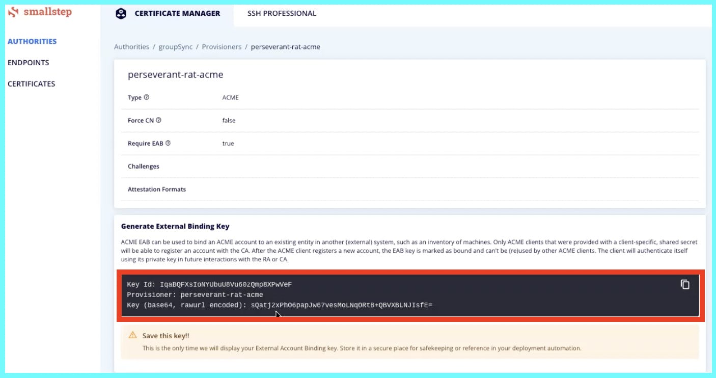 UI displaying the EAB key