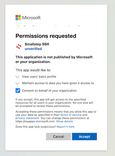 Azure consent screenshot